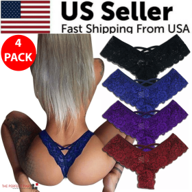 4 Pack Women Sexy Lace Underwear Lingerie Panties G-String Brief Thong Plus Size (Panties Size: XL)
